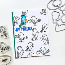 Cargar imagen en el visor de la galería, Catherine Pooler - Stamp and Die Set - Hey Tweetie. These super cute Hey Tweetie stamp and dies are great for layering fun with the birdies, speech bubbles and branch. Cut out all the options and play around for some squawking good cards. Available at Embellish Away located in Bowmanville Ontario Canada. Card design by brand ambassador.
