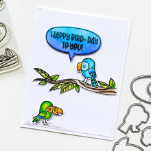 Cargar imagen en el visor de la galería, Catherine Pooler - Stamp and Die Set - Hey Tweetie. These super cute Hey Tweetie stamp and dies are great for layering fun with the birdies, speech bubbles and branch. Cut out all the options and play around for some squawking good cards. Available at Embellish Away located in Bowmanville Ontario Canada. Card design by brand ambassador.
