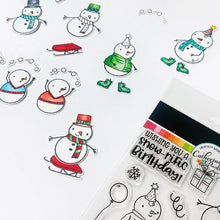 Charger l'image dans la galerie, Catherine Pooler - Stamp and Die Set - Snow-rific Party. This stamp and die set is has all the things needed for a winter time party! Each snowman is dressed up for fun and ready to adorn your cards and projects with gifts, cake, balloons and even a sled Available at Embellish Away located in Bowmanville Ontario Canada
