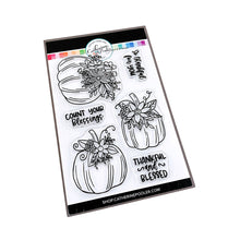 Cargar imagen en el visor de la galería, Catherine Pooler - Stamps - Front Porch Pumpkin. If an elegant, farmhouse look is your go-to for Halloween and Fall, then the Front Porch Pumpkins Stamps and Dies are going to be a fav!  These beautiful line art pumpkins are adorned with a variety of flowers and greenery and are ready for Pinterest perfect cards! Available at Embellish Away located in Bowmanville Ontario Canada

