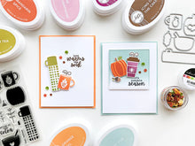 गैलरी व्यूवर में इमेज लोड करें, Catherine Pooler - Stamps and Dies Set - Pumpkin Season. Autumnal icons like hot beverage mugs and thermos, falling leaves, twigs, bowls and of course a layering pumpkin stamp. Use one of the nine (9) dies in the The Pumpkin Season Dies Set. Available at Embellish Away located in Bowmanville Ontario Canada. card design by brand ambassador.
