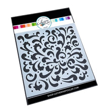 Load image into Gallery viewer, Catherine Pooler - Stencil - Secret Garden. A celebration of flourishes and blooms, the Secret Garden Stencil has a feel of a wild flower garden.  This beautiful, ornate pattern will give your card base so much interest.  Try this stencil with a favorite sparkly medium for more texture. Available at Embellish Away located in Bowmanville Ontario Canada.
