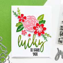 Cargar imagen en el visor de la galería, Catherine Pooler - Word Die - Lucky. Use your Lucky Word die to mix and match for some great cards.  It's your LUCKY day when you can create! Illustrated by Traci Reed. Available at Embellish Away located in Bowmanville Ontario Canada. Card example by brand ambassador.
