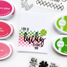 Cargar imagen en el visor de la galería, Catherine Pooler - Word Die - Lucky. Use your Lucky Word die to mix and match for some great cards.  It's your LUCKY day when you can create! Illustrated by Traci Reed. Available at Embellish Away located in Bowmanville Ontario Canada. Card example by brand ambassador.

