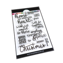 Load image into Gallery viewer, Catherine pooler - Sentiments Stamp Set - Near or Far. This Christmas, whether you find yourself with your family and friends or celebrating at home, the Near or Far Sentiments Stamp Set has just the right thought. This set has warm, hand-lettered mix and match phrases like "sending comfort &amp; peace" and "I'll be home for Christmas". Available at Embellish Away located in Bowmanville Ontario Canada.
