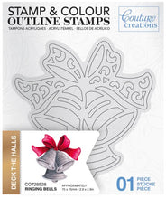 Charger l'image dans la galerie, Couture Creations - Outline Stamp - Ringing Bells. Approximately 75 x 75mm | 2.9 x 2.9in This beautiful bell themed Christmas mini stamp and colour outline stamp set is ideal for use in colouring with pencils, paints, inks. Available at Embellish Away located in Bowmanville Ontario Canada.
