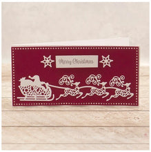 Cargar imagen en el visor de la galería, Couture Creations - Tall Card Nesting Die Set - Santa's Sleigh - (5pc). This Happy Holiday and Christmas themed nesting die set contains a variety of complementary elements designed to work with tall cards. Mix and match to create unique and gorgeous cards this holiday season and all year round. Approximately 95 x 200mm | 3.7 x 7.8in. Available at Embellish Away located in Bowmanville Ontario Canada. Card example by brand ambassador.
