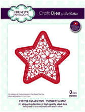 Load image into Gallery viewer, Creative Expressions - Dies - Festive Collection - Poinsettia Star. Craft Dies by Sue Wilson are an elegant collection of high quality steel designs designed to co-ordinate with each other. Size approx. 4.5" x 4.5". Available at Embellish Away located in Bowmanville Ontario Canada.
