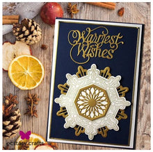 Load image into Gallery viewer, Creative Expressions - Festive Collection Art Deco Dies -  Snowflake. Craft Dies by Sue Wilson are an elegant collection of high quality steel designs designed to co-ordinate with each other. Size approx. 3.5" x 3.5". Available at Embellish Away located in Bowmanville Ontario Canada. Card by brand ambassador.

