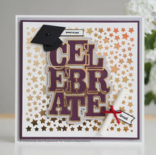Cargar imagen en el visor de la galería, Creative Expressions - Sue Wilson Big Bold Words Celebrate Craft Die &amp; Stamp. An elegant collection of high quality steel dies designed to coordinate with each other.  Number of designs: 3 dies, 10 stamps  Size: Largest 4.3 x 5.6 inches; Smallest 1.3 x 0.4 inches Available at Embellish Away located in Bowmanville Ontario Canada. Card by Sara Rosamond.
