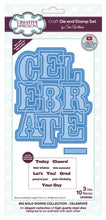Cargar imagen en el visor de la galería, Creative Expressions - Sue Wilson Big Bold Words Celebrate Craft Die &amp; Stamp. An elegant collection of high quality steel dies designed to coordinate with each other.  Number of designs: 3 dies, 10 stamps  Size: Largest 4.3 x 5.6 inches; Smallest 1.3 x 0.4 inches Available at Embellish Away located in Bowmanville Ontario Canada.
