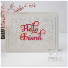 Charger l'image dans la galerie, Creative Expressions - Sue Wilson Dies - Noble Shadowed Sentiment - Hello Friend. Bold curly text will add a great touch to a card or as a main feature. The three-die shadow set can be used without the shadow and the words used separately. Available at Embellish Away located in Bowmanville Ontario Canada. Card by brand ambassador.
