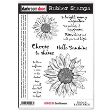 गैलरी व्यूवर में इमेज लोड करें, Darkroom Door - Rubber Stamp Set - Sunflowers. Darkroom Door Rubber Stamp Sets are mounted on cling foam and supplied in a DVD size storage case with a labelled spine for easy identification. Available at Embellish Away located in Bowmanville Ontario Canada.
