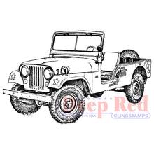 Load image into Gallery viewer, Deep Red - Cling Stamp - 3.2"X2.1" - Vintage Military Jeep. There is such a large variety of stamps that you will be able to find the perfect match for every project. There are background stamps, holiday themed, sentiments, love, friendship, floral, characters and more! Deep Red stamps are made of a blend of natural rubber and are attached to a cling foam pad for better definition. Available at Embellish Away located in Bowmanville Ontario Canada.
