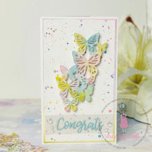 Load image into Gallery viewer, Dress My Craft - Water Droplet Embellishments - 8g -  Rainbow Heart Assorted. These beautiful water looking droplets gives a clear and transparent look! Available at Embellish Away located in Bowmanville Ontario Canada. Card by brand ambassador.
