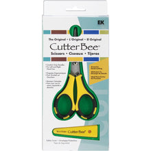 Load image into Gallery viewer, EK Success - Cutter Bee Scissors 5" Original. These pointed tipped scissors feature a comfort grip handle for left handed and right handed use and are great for cutting neat and perfect details in foam, paper, vellum, photos and more. This package contains one pair of 5 inch scissors with a snap-on plastic tip protector. Imported. Available in Bowmanville Ontario Canada.
