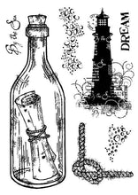 Charger l'image dans la galerie, Woodware - Clear Singles - Message in a Bottle. This clear stamp set designed by Francoise Read produces a variety of nautical themed images, including a message in a bottle, a lighthouse, rope, bubbles and the sentiments "By the Sea" and "Dream". Available at Embellish Away located in Bowmanville Ontario Canada.

