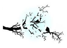 Load image into Gallery viewer, Frog's Whiskers Ink - Stamps - Birds in a Tree. This Rubber Cling Stamp is a silhouette of birds resting on a tree branch. A beautiful addition to Spring collections.  Size: 3.5 x 5 inches. Available in Bowmanville Ontario Canada
