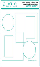 Load image into Gallery viewer, Gina K. Designs - Die - Masters Layouts 1. Master Layouts 1 is the first in a series of card layout templates. These dies will help you cut perfect layers for front panels for A2 cards. They will cut the front panel and the 1/8" layering panel for that perfect thin layered edge. The ovals can be used separately or together to created a decorative edged stack. The long thin rectangle can be an accent piece or a divider for an upright A2 card. Available at Embellish Away located in Bowmanville Ontario Canada.
