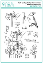 Load image into Gallery viewer, Gina K. Designs - Stamp &amp; Die Set - Blue Violets. Blue Violet is a stamp set by Arjita Singh. This set is made of premium clear photopolymer and measures 6" X 8". The die set gives you the ability to cut out and layer, creating texture to your creation. Available at Embellish Away located in Bowmanville Ontario Canada.
