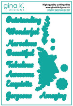 Charger l'image dans la galerie, Gina K. Designs - Stamp &amp; Die Set - Positive Greetings. Positive Greetings is a stamp set by Debrah Warner. Use the die cuts to easily cut out your script to create layers and dimensions. Made in the USA. Made in the USA. Available at Embellish Away located in Bowmanville Ontario Canada.
