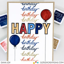 Load image into Gallery viewer, Gina K. designs - Stamps - Whole Lotta Happy. Whole Lotta Happy is a stamp set by Beth Silaika. This set is made of premium clear photopolymer and measures 6" X 8".  Made in the USA. Available at Embellish Away located in Bowmanville Ontario Canada. Example by Dana Joy.
