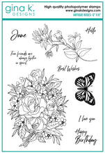 गैलरी व्यूवर में इमेज लोड करें, Gina K. Designs - Stamps - Antique Roses. Antique Roses is a stamp set by Hannah Drapinski. This set is made of premium clear photopolymer and measures 6" X 8".   Made in the USA. Available at Embellish Away located in Bowmanville Ontario Canada.
