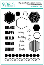 Charger l'image dans la galerie, Gina K. Designs - Stamps - Hexagon Fun. Hexagon Fun is a stamp set by Beth Silika. This set is made of premium clear photopolymer and measures 6" X 8".   Made in the USA. Available at Embellish Away located in Bowmanville Ontario Canada.
