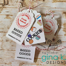 Load image into Gallery viewer, Gina K. Designs - Stamps - Kitchen Tags. Kitchen Tags is a stamp set by Debrah Warner. This set is made of premium clear photopolymer and measures 6" X 8".   Made in the USA  This stamp set coordinates with the Tag Trio die set. Available at Embellish Away located in Bowmanville Ontario Canada.
