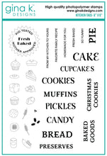 Load image into Gallery viewer, Gina K. Designs - Stamps - Kitchen Tags. Kitchen Tags is a stamp set by Debrah Warner. This set is made of premium clear photopolymer and measures 6" X 8".   Made in the USA  This stamp set coordinates with the Tag Trio die set. Available at Embellish Away located in Bowmanville Ontario Canada.
