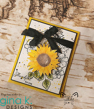 Load image into Gallery viewer, Gina K. Designs - Stamps - Sensational Sunflower. Sensational Sunflowers is a stamp set by Arjita Singh. This set is made of premium clear photopolymer and measures 6" X 8". Made in the USA. Available at Embellish Away located in Bowmanville Ontario Canada. Card design by brand ambassador
