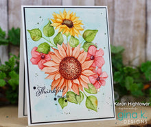 Load image into Gallery viewer, Gina K. Designs - Stamps - Sensational Sunflower. Sensational Sunflowers is a stamp set by Arjita Singh. This set is made of premium clear photopolymer and measures 6" X 8". Made in the USA. Available at Embellish Away located in Bowmanville Ontario Canada. Card design by Karen Hightower
