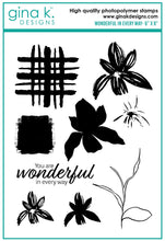 Load image into Gallery viewer, Gina K. Designs - Stamps - Wonderful In Every Way. Wonderful in Every Way is a stamp set by Lisa Hetrick. This set is made of premium clear photopolymer and measures 6" X 8". Made in the USA. Available at Embellish Away located in Bowmanville Ontario Canada.
