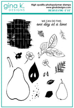 Charger l'image dans la galerie, Gina K. Designs - Stamp &amp; Die Set - One Day At A Time. One Day at a Time is a set by Lisa Hetrick. This set is made of premium clear photopolymer and measures 6" X 8".  Available at Embellish Away located in Bowmanville Ontario Canada.
