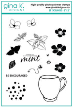 Load image into Gallery viewer, Gina K. designs - Stamps and Die Set - Be Encouraged. Be Encouraged is a stamp set by Lisa Hetrick. This set is made of premium clear photopolymer and measures 6" X 8". Dies are compatible with most die-cutting machines. Available at Embellish Away located in Bowmanville Ontario Canada.
