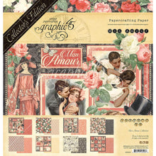 Load image into Gallery viewer, Graphic 45 - Collector's Edition Pack 12"X12" - Mon Amor. The perfect addition to your cards, scrapbooks and other paper crafts! This package contains 24 12x12 inch double-sided papers in 12 designs (two of each design). Archival quality. Made in USA. Available at Embellish Away located in Bowmanville Ontario Canada.
