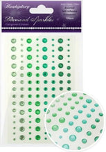 Load image into Gallery viewer, This stunning selection of brand new gemstones from Hunkydory Crafts is the perfect essential addition to your craft stash! The brand new packs include 3 different sizes – 3mm, 5mm and 7mm and include a range of colours. Available at Embellish Away located in Bowmanville Ontario Canada. Gorgeous Greens
