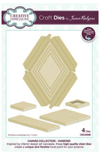 Cargar imagen en el visor de la galería, amie Rodgers Canvas Collection Diamond die set to create easy to build canvas and frame effects on your projects.  They are easy to construct and incredibly versatile, simply fold on the score lines and glue to create focal points for your projects. Includes 4 dies. Size: 4.6" x 3.4". Available at embellishaway.ca in Bowmanville Ontario Canada.
