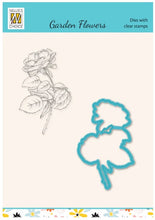 Load image into Gallery viewer, Nellie's Choice - Die &amp; Stamp Set - Garden Flowers Series - Rose. This stamp and die set features a rose blossom. Includes a clear stamp with a coordinating outline die to make cutting easier. Includes: 1 stamp; 1 die  Size: 51mm x 82mm | 2.0" x 3.2". Available at Embellish Away located in Bowmanville Ontario Canada.
