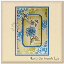 Load image into Gallery viewer, Nellie's Choice - Die &amp; Stamp Set - Garden Flowers Series - Rose. This stamp and die set features a rose blossom. Includes a clear stamp with a coordinating outline die to make cutting easier. Includes: 1 stamp; 1 die  Size: 51mm x 82mm | 2.0" x 3.2". Available at Embellish Away located in Bowmanville Ontario Canada. card design by Jannie van der Zwan.
