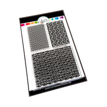 Cargar imagen en el visor de la galería, Catherine Pooler - Backgrounds Stamp - Off the Wall. Funky patterns that may have been peeled right off your childhood home's wall, the Off the Wall Stamp Set is great for a pop of texture. These three large patterned stamps will create a fun focal point for your card. Use them as background elements and pop the addition of a main image like one of the light bulbs in the Bright Days Stamp Set. Available at Embellish Away located in Bowmanville Ontario Canada.
