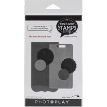 Load image into Gallery viewer, PhotoPlay - Say It With Stamps Die Set - #6 Bracket &amp; Tag. This die set will add beautiful accents to greeting cards, scrapbook pages, papercrafts and more. This package contains a set of six etched metal dies. Sizes range from 1.25 inches by 1.25 inches to 3.25 inches by 6 inches. Imported. Available at Embellish Away located in Bowmanville Ontario Canada.
