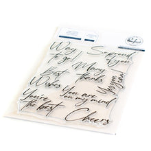 Cargar imagen en el visor de la galería, Pinkfresh Studio - Clear Stamp Set 4"X6" - Modern Script Sentiments. Pinkfresh Studio - Clear Stamp Set 4"X6" - Modern Script Sentiments. 4x6 inch photopolymer clear stamp set designed by Kaitlin Sheaffer. Available at Embellish Away located in Bowmanville Ontario Canada.

