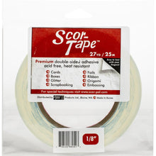 गैलरी व्यूवर में इमेज लोड करें, Scor-Tape - .125"X27yd. Premium double-sided adhesive that is perfect for cards, boxes, glitter, embossing, scrapbooking, foils, ribbon, origami, iris folding, micro beads, and much more! Tape is acid free and heat resistant. Available at Embellish Away located in Bowmanville Ontario Canada.
