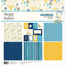 Cargar imagen en el visor de la galería, Simple Stories - Collection Kit 12"X12" - Happy Hanukkah. This collection includes 6 sheets of double-sided 12x12 Designer Cardstock including cut apart Elements; 2 sheets each of 3 designs and a 6x12 Cardstock Sticker Sheet with 39 stickers. Available at Embellish Away located in Bowmanville Ontario Canada.
