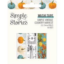 Load image into Gallery viewer, Simple Stories - Simple Vintage Country Harvest - Washi 3/Pkg. This package includes (3) 15mm rolls; 50 feet. Made in USA. Available at Embellish Away located in Bowmanville Ontario Canada.
