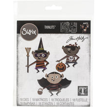 Cargar imagen en el visor de la galería, Sizzix - Thinlits Dies By Tim Holtz - 18/Pkg - Trick Or Treater. Thinlit dies offer a variety of affordable solo options or multi die options. Thinlits are easy to use and are compact and portable. These dies are compatible with Sizzix BIGkick, BigShot and Vagabond. This package contains Trick Or Treater: a set of 18 metal dies. Approximate die-cut size: between .125x.125 inches and 3.875x1.625 inches. Imported. Available at Embellish Away located in Bowmanville Ontario Canada.
