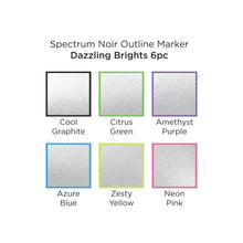 將圖片載入圖庫檢視器 Spectrum Noir - Outline Markers - 6/Pkg - Dazzling Brights. These are metallic markers with a difference! Each holds two colours, an intense metallic silver with a vivid colour outline that will magically appear with every stroke. Perfect for doodling, coloring, lettering embellishing and more. 6 Colours (Cool Graphite, Citrus Green, Amethyst Purple, Azure Blue, Zesty Yellow and Neon Pink). Available at Embellish Away located in Bowmanville Ontario Canada.
