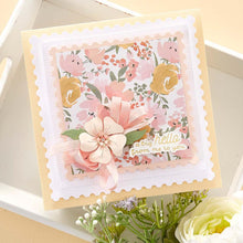 Load image into Gallery viewer, Spellbinders - Etched Dies By Becca Feeken - Postage Edge Squares. Postage Edge Squares Etched Dies are part of the Postage Edge Shapes Collection by Becca Feeken and has eight thin metal cutting dies. Available at Embellish Away located in Bowmanville Ontario Canada. Card example by brand ambassador.
