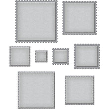 Load image into Gallery viewer, Spellbinders - Etched Dies By Becca Feeken - Postage Edge Squares. Postage Edge Squares Etched Dies are part of the Postage Edge Shapes Collection by Becca Feeken and has eight thin metal cutting dies. Available at Embellish Away located in Bowmanville Ontario Canada.
